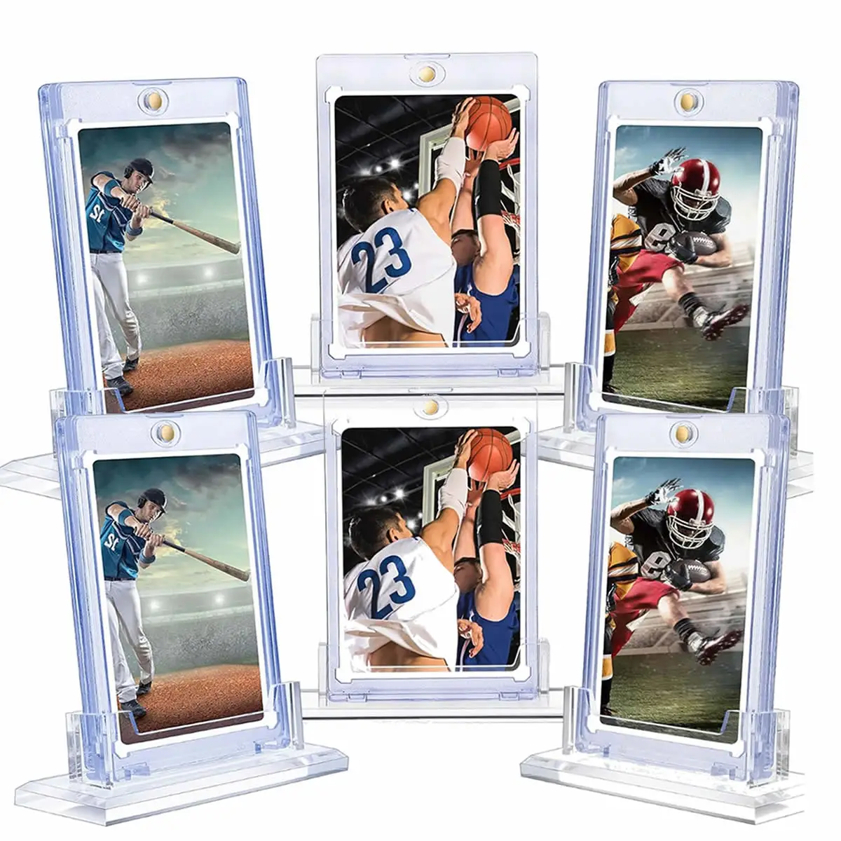 

6Pcs 35pt Acrylic Hard Card Sleeves Magnetic Card Holder For Trading Baseball Cards Protectors With 6 Stands Storage Display