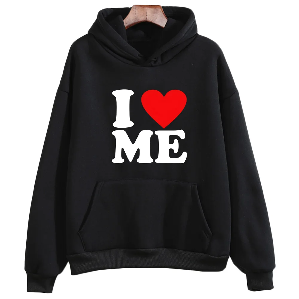 Eu me amo moletons estampados, Tops casuais de manga comprida, Hoodies de lã, Pulôveres com capuz feminino e masculino, Roupas Prevalentes, Outono e Inverno