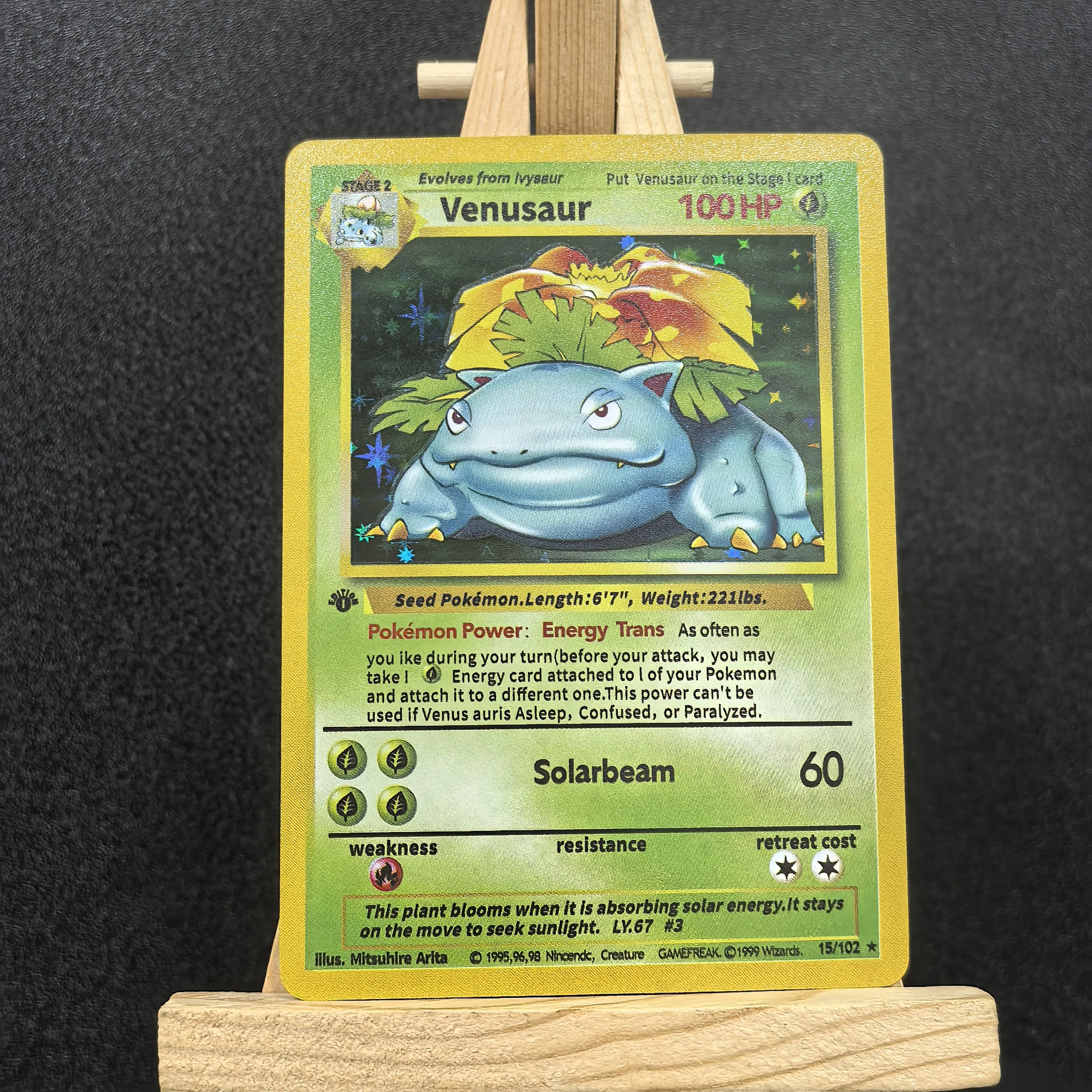 

19951956,98 Коллекционные карты Pokemon первого поколения Venusaur 15/102 РЕДКАЯ самодельная одиночная карта Классическая игра Аниме-карта Подарочные игрушки