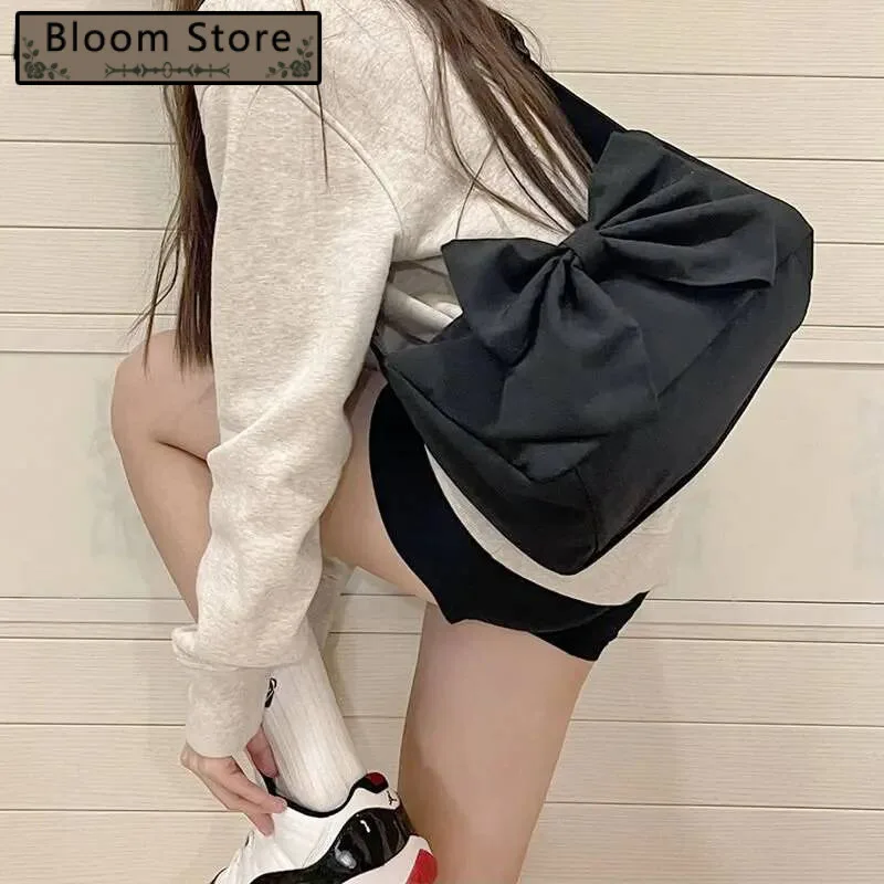 

Women New Students All Match Crossbody Bags Y2k Aesthetic Trendy Simple Bow Canvas Bag 2025 Preppy Sweet Shoulder