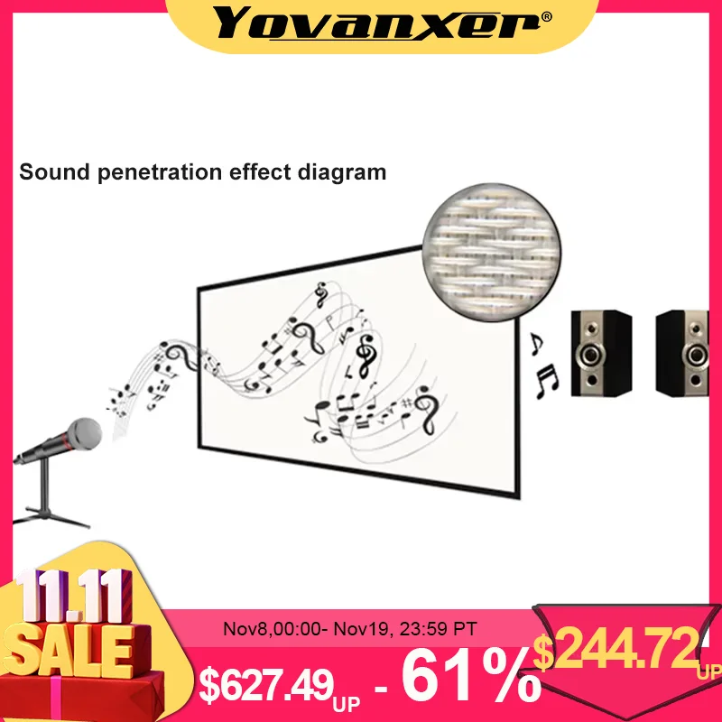 

Yovanxer Sound Acoustic Transparent Projector Screen Weave Perforated 6.5cm Aluminum Alloy Flocking Fixed Frame
