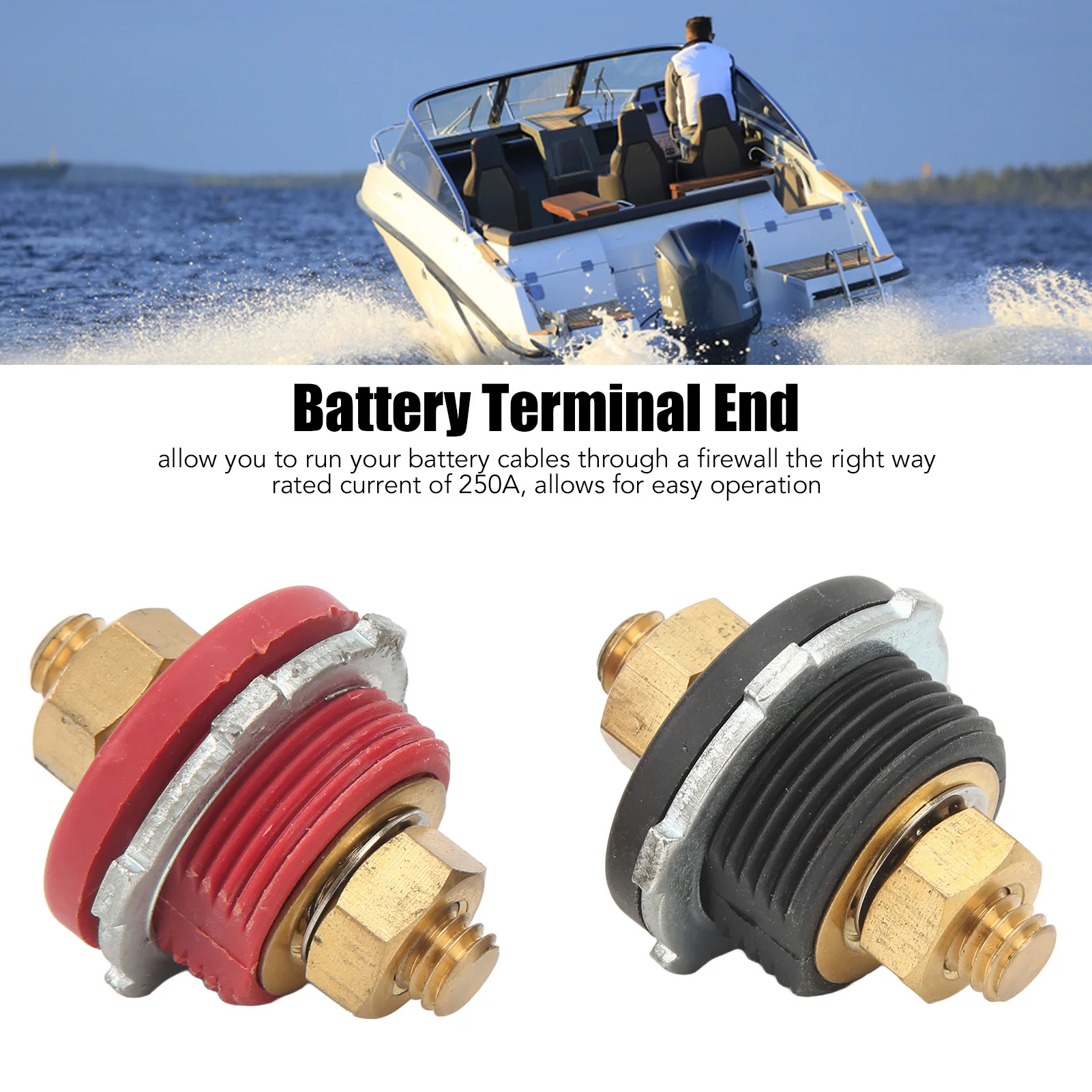 

2 Pcs Battery Thru Panel Connector Anti Aging 250A 3/8in Battery Terminal Stud Positive Negative Easy for Ships