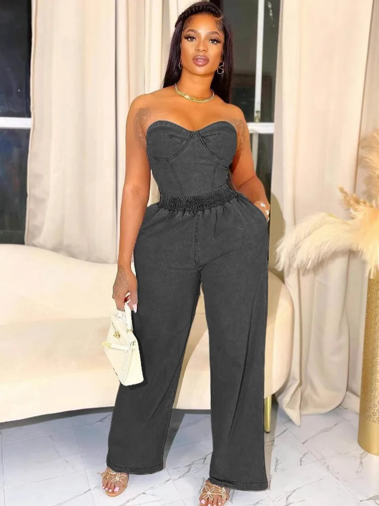 Set da donna da 2 pezzi Top senza spalline senza schienale e pantaloni a gamba larga Abiti da due pezzi Tuta da ginnastica 2025 Abito estivo autunnale