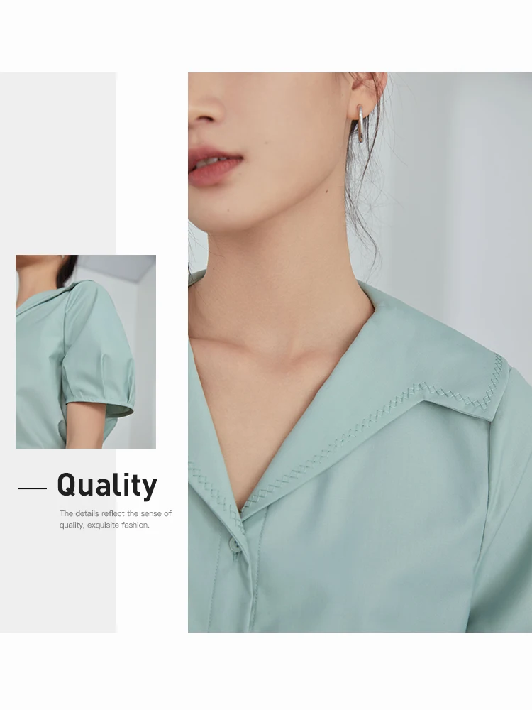 FSLE White Short-sleeved Shirt Female Design Sense Niche Professional Temperament Shirt Summer 2021 Women Tops