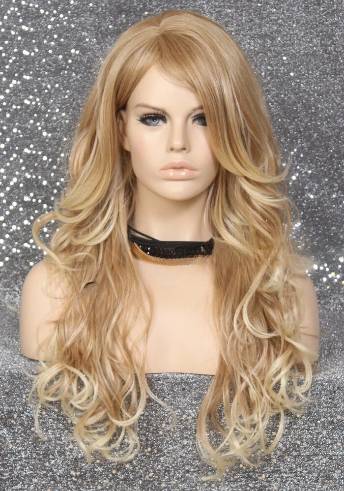 

Long Loose wavy Full hair Blend wig bangs Heat OK Blonde mix wnta 27-613