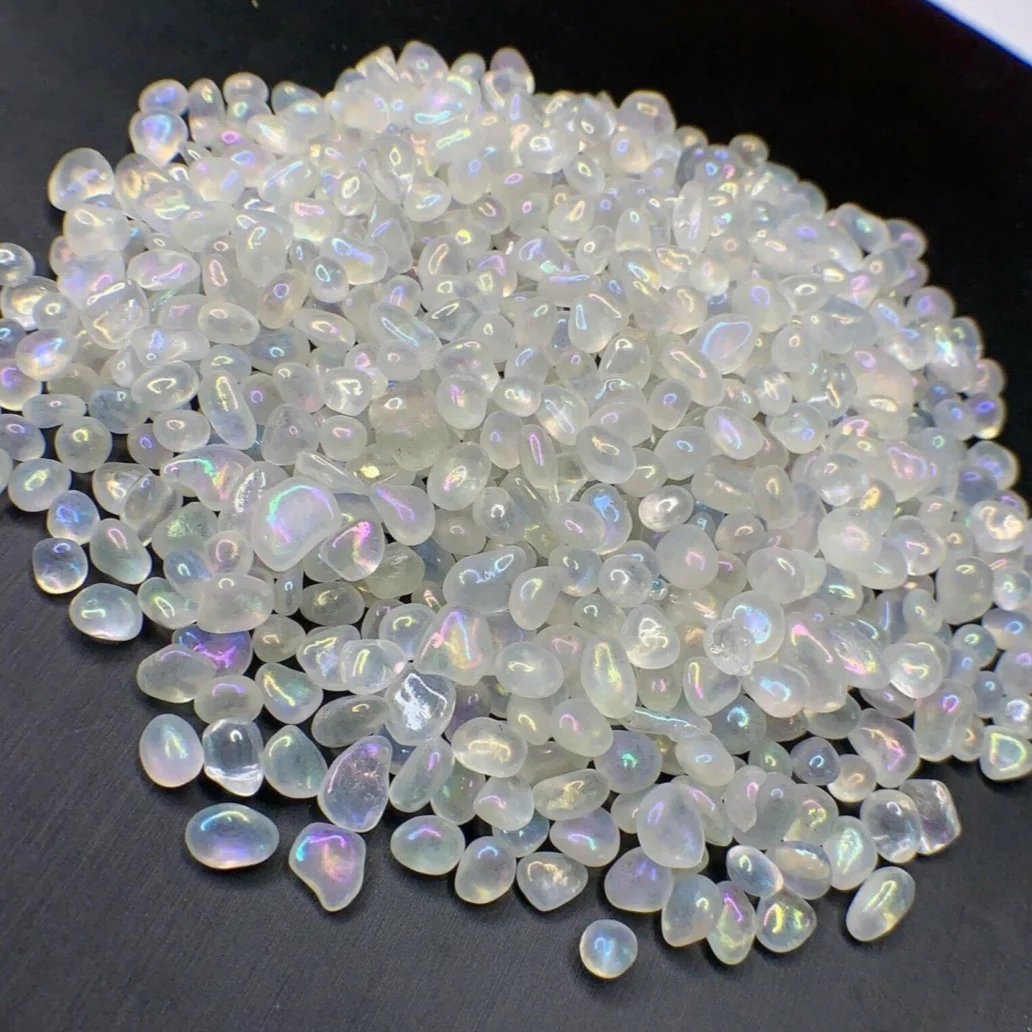 3-9mm Moonlight Stone Gravel Particles Blue Moonlight Fish Tank Decoration, Electroplated Moonstone Chips Landscape Decoration