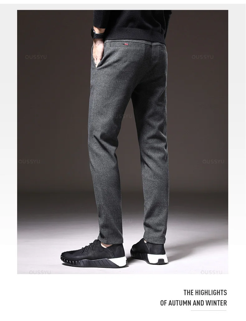 Autumn Winter Men's Casual Pants Solid Color Business Elastic Waist Slim Fit Stretch Thick Gray Black Blue Cotton Trousers Male 15 Sb5317951bf0a45a9bccd49b293a4110b5