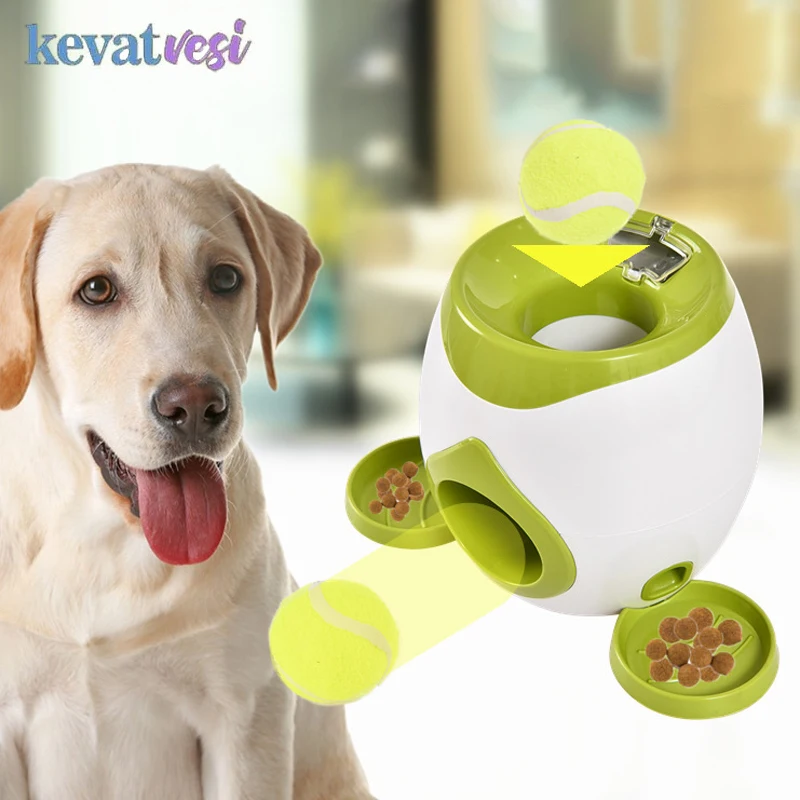 

Interactive Pet Dog Leaking Food Toys Funny Tennis Launcher Toys for Dogs 2 In 1 Pet Toys with Two Balls Puppy Training Toy