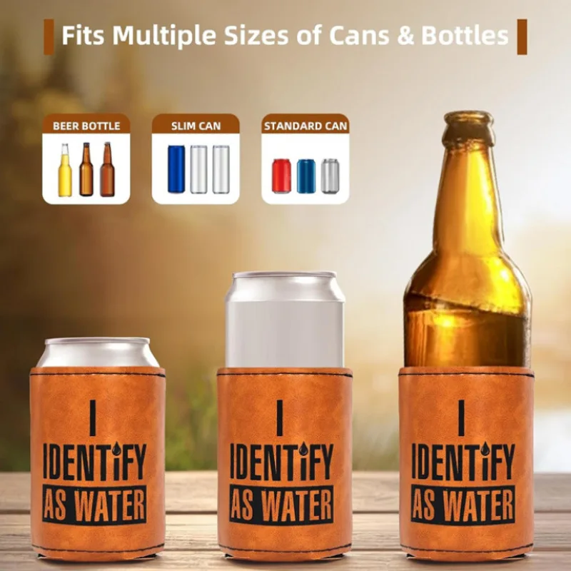 Retro PU Leather 330ml Can Cooler Sleeve - Thermal Insulated Beer Bottle Holder, Anti-Freeze Soda Can Cover for Drinks view 3