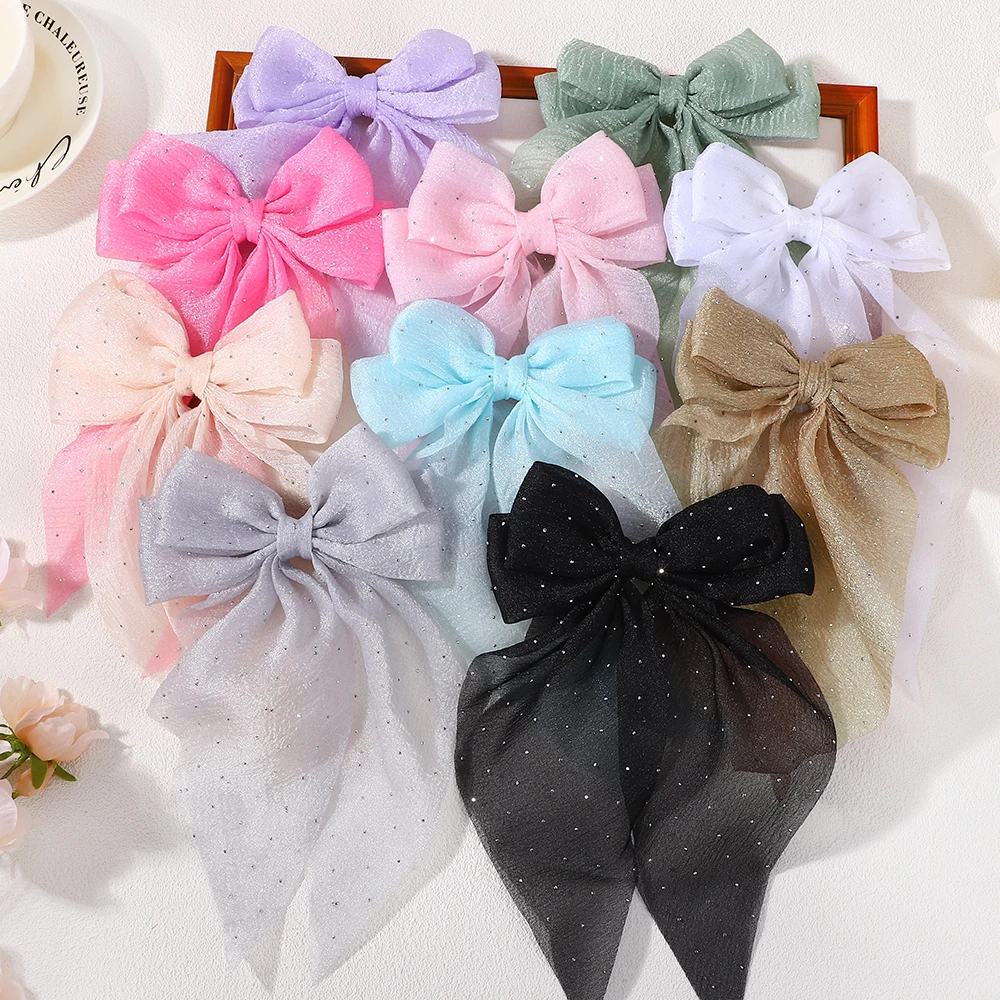 

5Pcs Random Color Elegant Large Bow Ribbon Hair Clip Women Simple Satin Spring Clip Ponytail Bow Hairpin Girls Hair Accessories