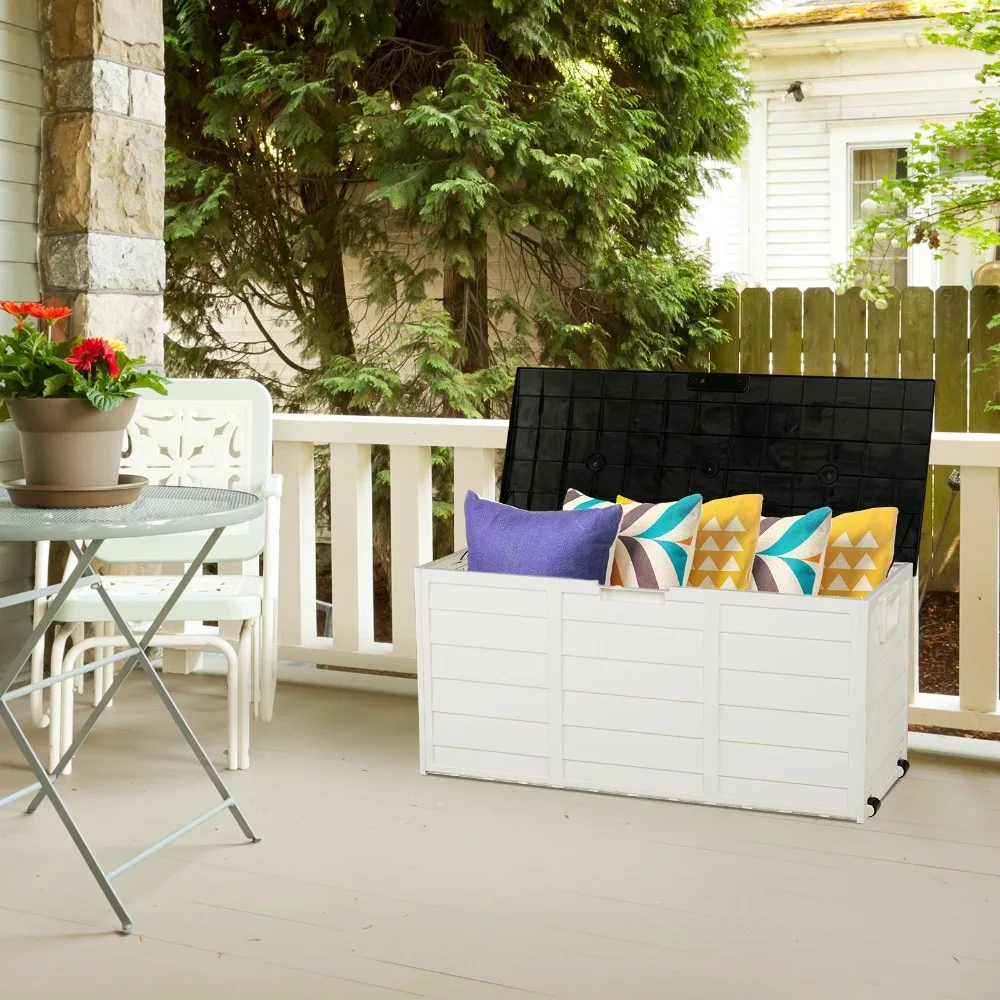 75gal 280L Outdoor Garden Plastic Storage Deck Box Chest Tools Cushions Toys Lockable Seat，Outdoor deck box: Lockable packaging delivery box, outdoor storage box view 8
