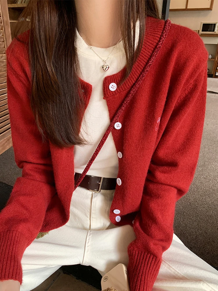 Fashionable Knitted Yellow round Neck Open Cardigan Women's Outerwear Spring 2026 New Style Breathable Loose Fit Long Sleeve