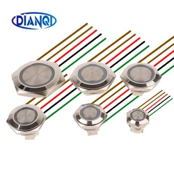 12/16/19/22mm Ultra Short Push Button Switch Waterproof 1NO Metal With Wire 150mm Ring Annluar 3-6V Red Green Blue