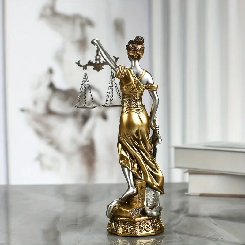 Elegant Justice Goddess Statue - Large, Copper-Tone Resin Decor for Home, Office, and School - Symbol of Fairness & Equity