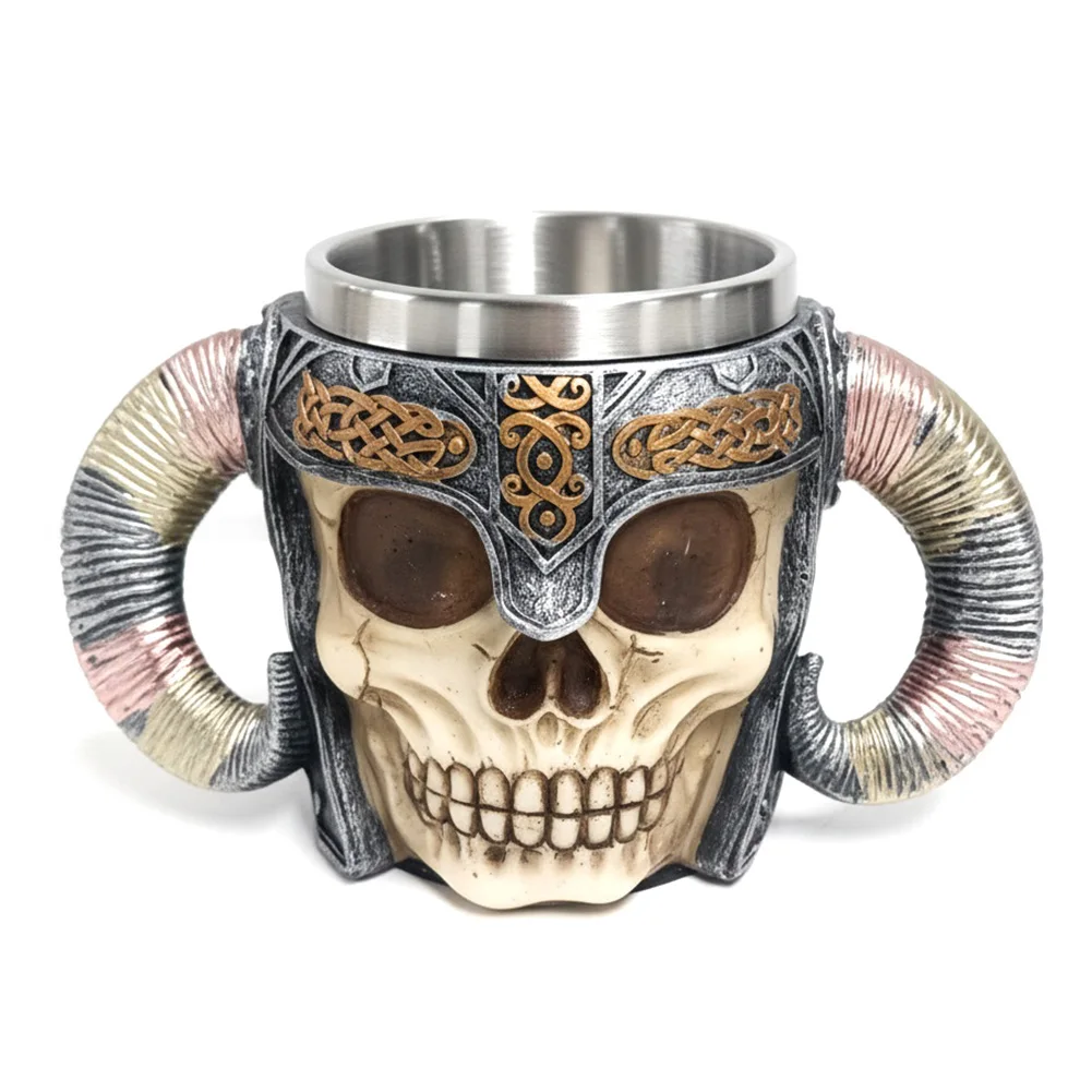 

Креативная кружка-череп из смолы «Рам Horn» с изображением скелета рыцаря, 450 мл, термостойкая, из нержавеющей стали, для декора рабочего стола