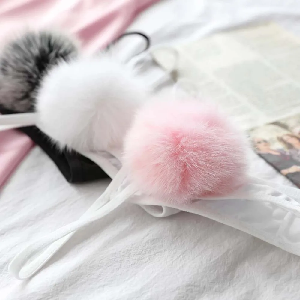 Roupa interior japonesa feminina cosplay bola de pele calcinha feminina g-string bikini t-back tanga