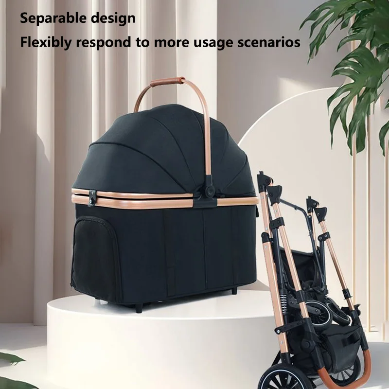 Haustier-Kinderwagen für kleine, mittelgroße Hunde und Katzen, tragbarer, faltbarer Outdoor-Haustierwagen mit 6 Stoßdämpfungen, 4 Rädern und verstellbarem Griff