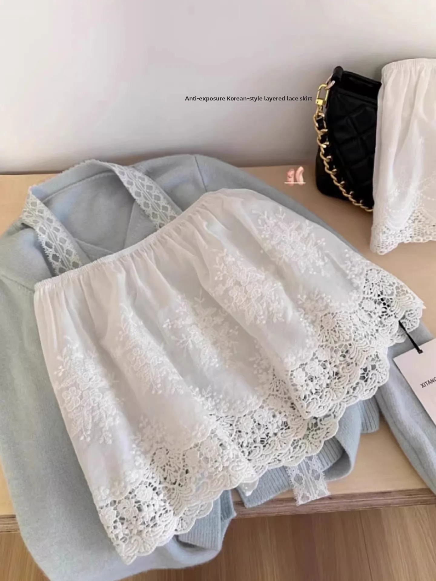 plus Size Women's Korean Style A-Line Skirt Lace Trim Layered Short Skirt High Waist Autumn New Style for Plump MM