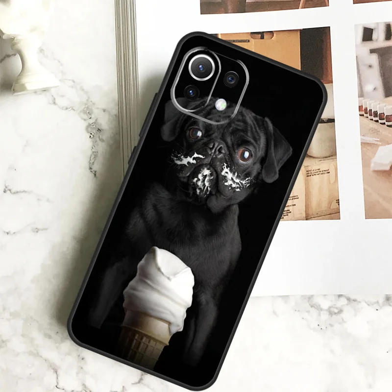 Cute Black Pug Dog Case For Xiaomi 14 Pro 13 Ultra 11T 12T 13T 12 Lite POCO X6 Pro M6 X3 X4 X5 M5s F3 F5 Cover