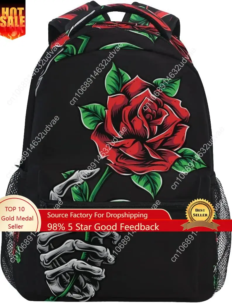 

Skull Rose Flower Backpack School Backpacks Lightweight Travel Laptop Bookbags Daypack for Men Women Kids