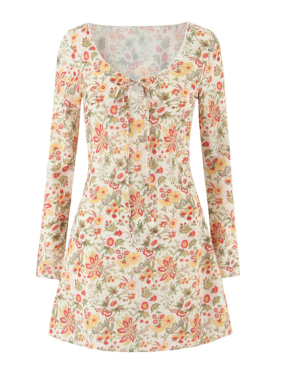 เดรสยาวทรงเอพิมพ์ลายดอกไม้ แบรนด์ Vaion Sle สำหรับผู้หญิง พร้อมเข็มขัด ดีไซน์หรูหรา คอเหลี่ยม เหมาะสำหรับงานปาร์ตี้วันหยุด