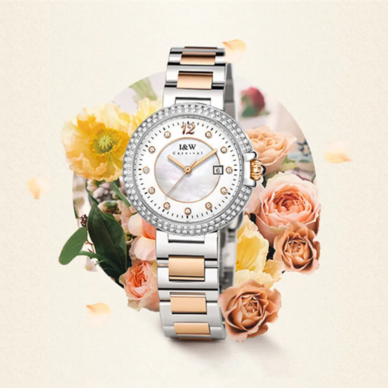 CARNAVAL-Montre de luxe en acier inoxydable pour femme, montre-bracelet à quartz, diamant, étanche, cadeau pour fille