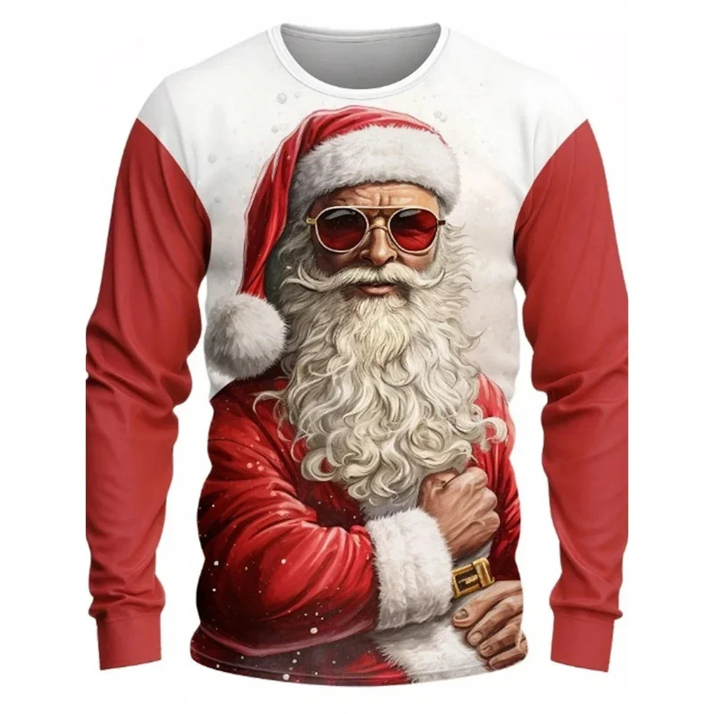Santa Claus 3D printed men's long sleeves T-shirt shirt Happy New Year Pattern oversized T-shirt fun holiday gift Men clothes