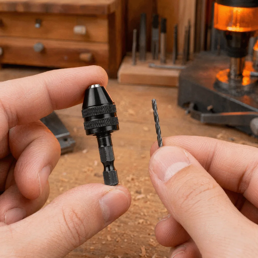 2pcs 1/4 Inch Hex Shank Keyless Drill Chuck 0.3-3.6mm Capacity 0.3-4mm Range Hex Shank Adapter Keyless Design Quick Adapter