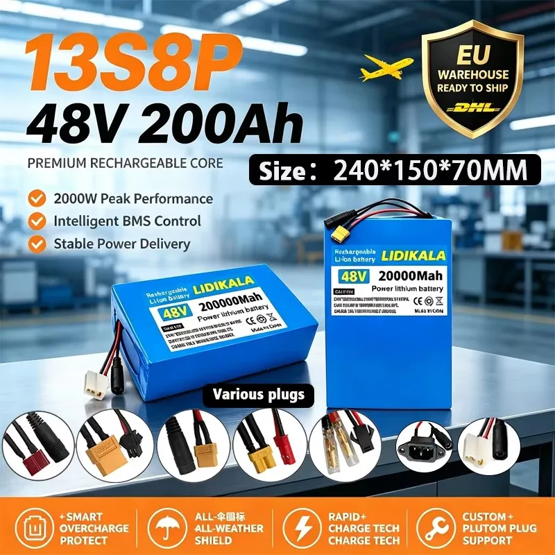 Batteria Originale 48V 200ah 13s8p Pacco Batteria al Litio 48v 200000mAh 2000W Batterie per Scooter Motorizzato Citycoco con BMS 50A Integrato