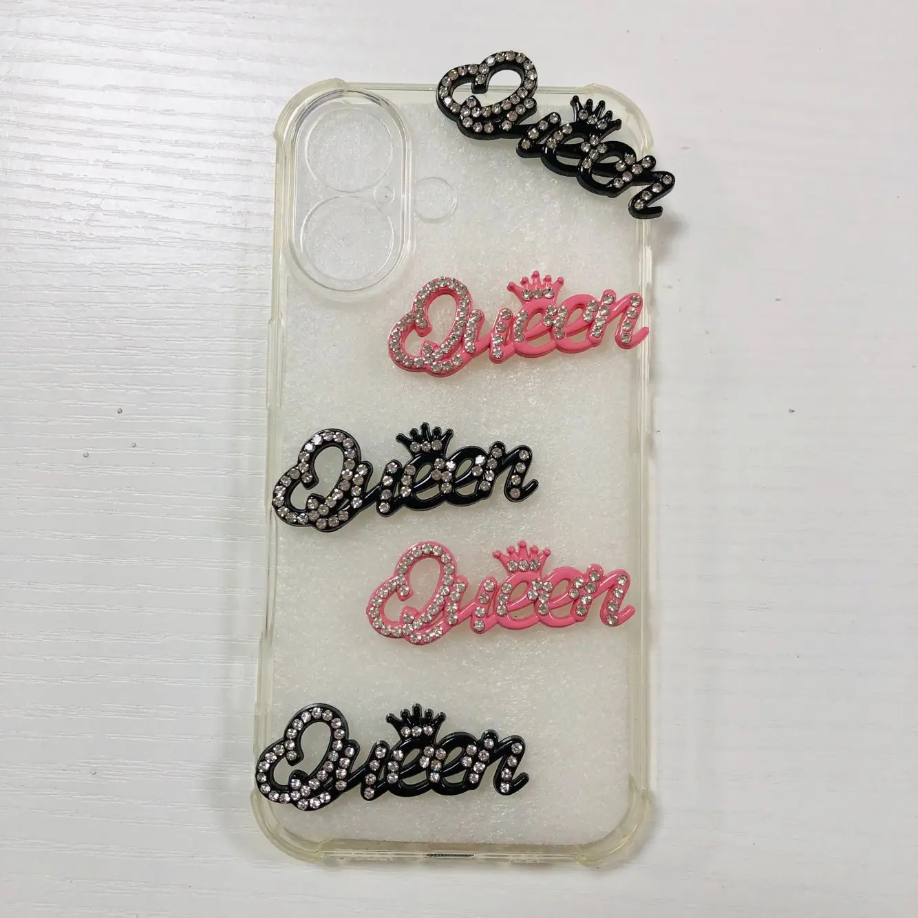 

10Pcs Dopamine Bling Silvery Golden Rose Red Black Hollow Out Queen Words Board Plastic Charms Junk Phone Case Laptop Decoration