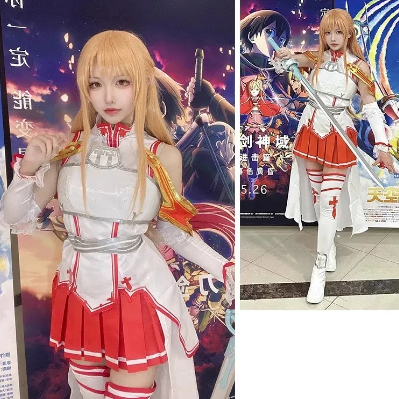 ليو 2025 أنيمي السيف الفن على الانترنت يووكي Asuna تأثيري حلي شعر مستعار قلادة المرأة فستان موحد ساو الأبيض الأحمر معركة البدلة هال ★ ★