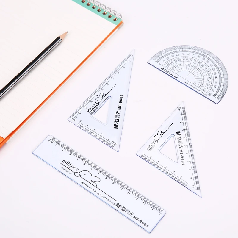 4pcs/set 15cm Straight Triangle Ruler Set Protractor Drawing Measuring Rulers School Exam Student Stationery Supplies