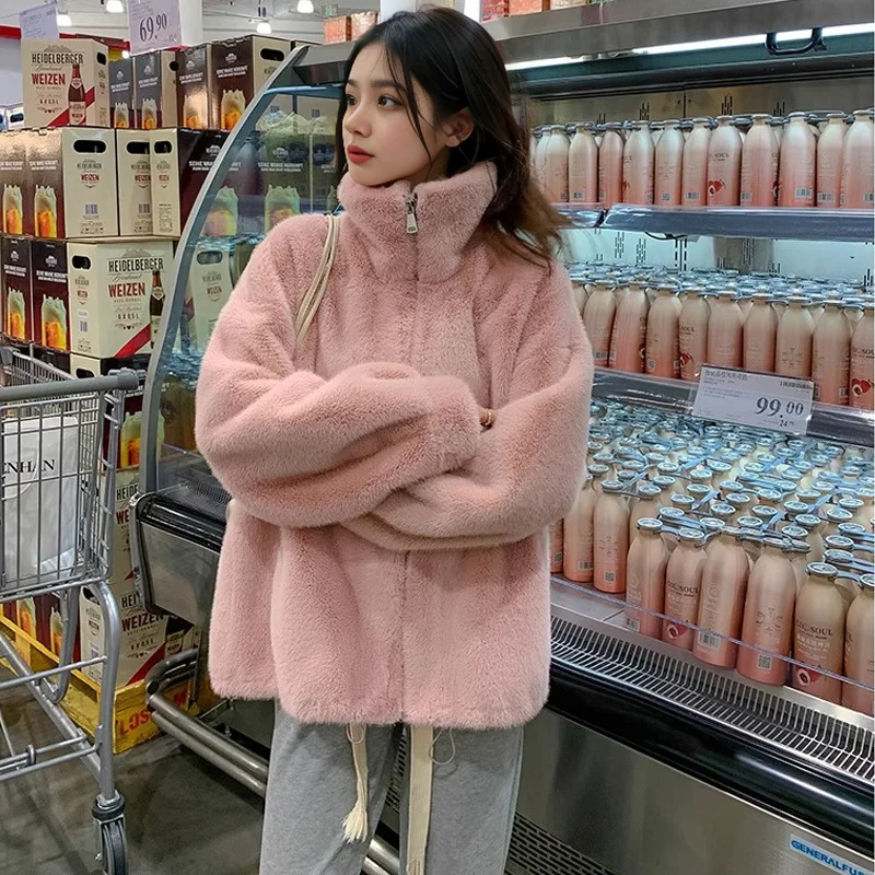 

2023 autumn/winter new Imitation mink fur coat for women's environmentally friendly fur integrated lamb fur coat with furry fur