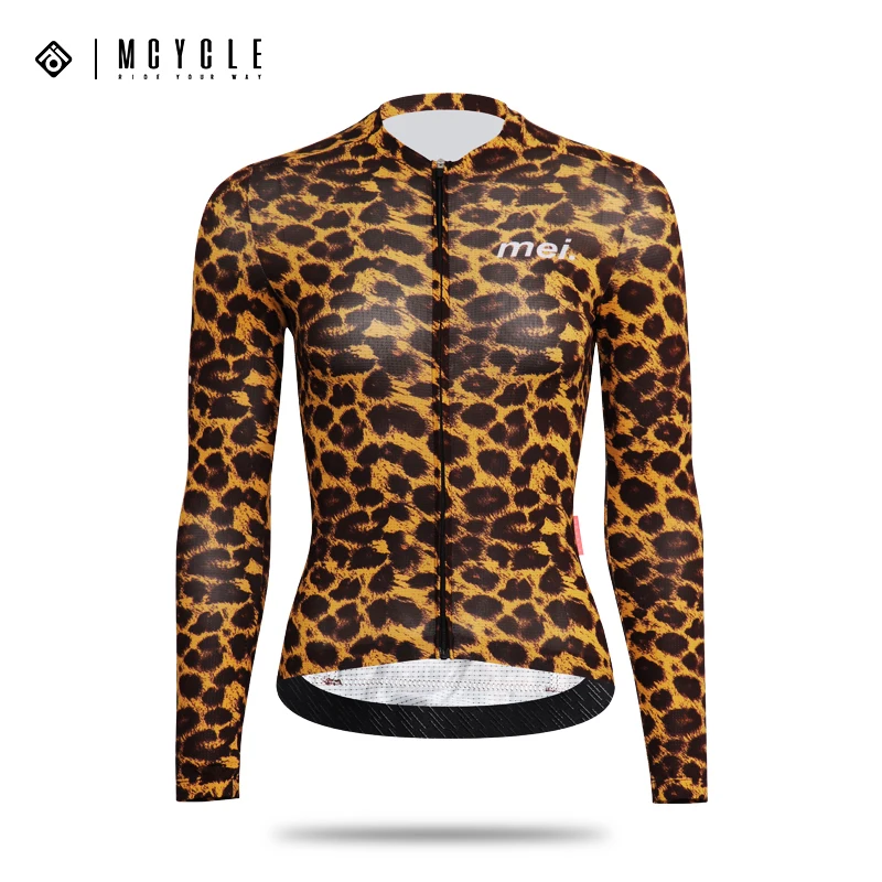 Mcycle Man Cycling Clothing Breathable Elastic Bike Jersey UV Protection Long Sleeves Leopard Print Cycling Jersey Women