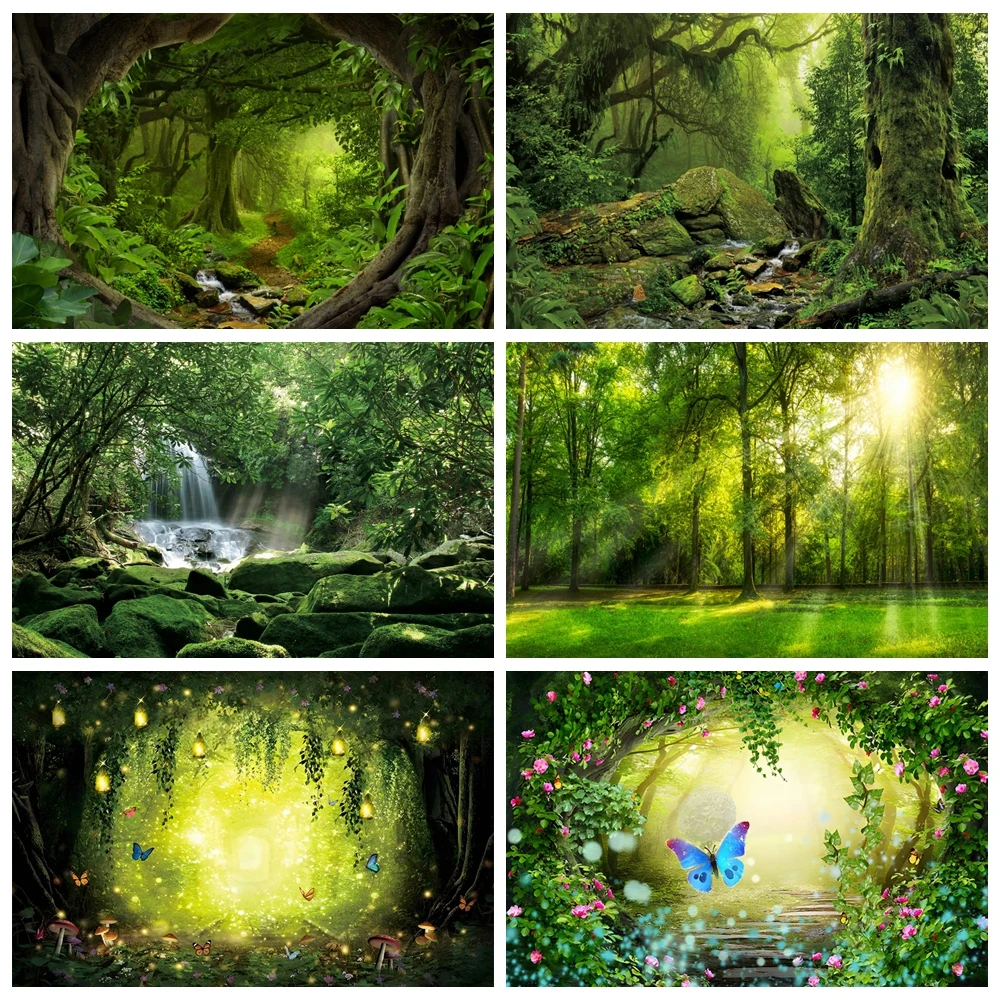 Tropical Jungle Forest Backdrop for Photography Spring Rainforest Nature Scene Adventure Camping Birthday Party Photo Background