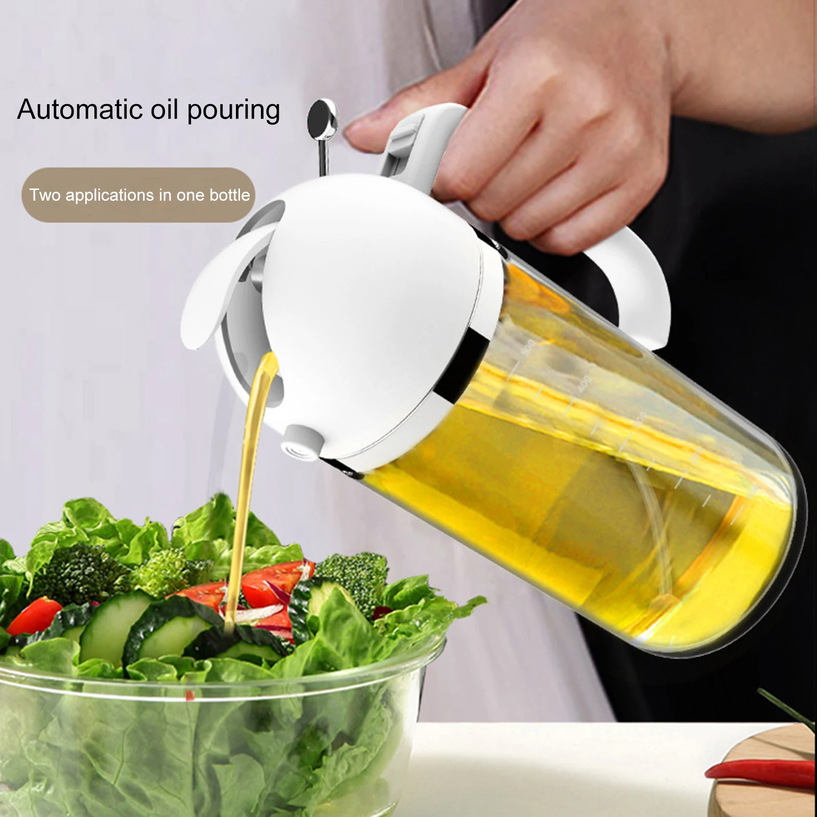 

2in1 Oil Spray Bottle With Automatically Open Pour Design 500ml Convenient Liquid Seasoning Big Capacity Bottle Kitchen Accessor