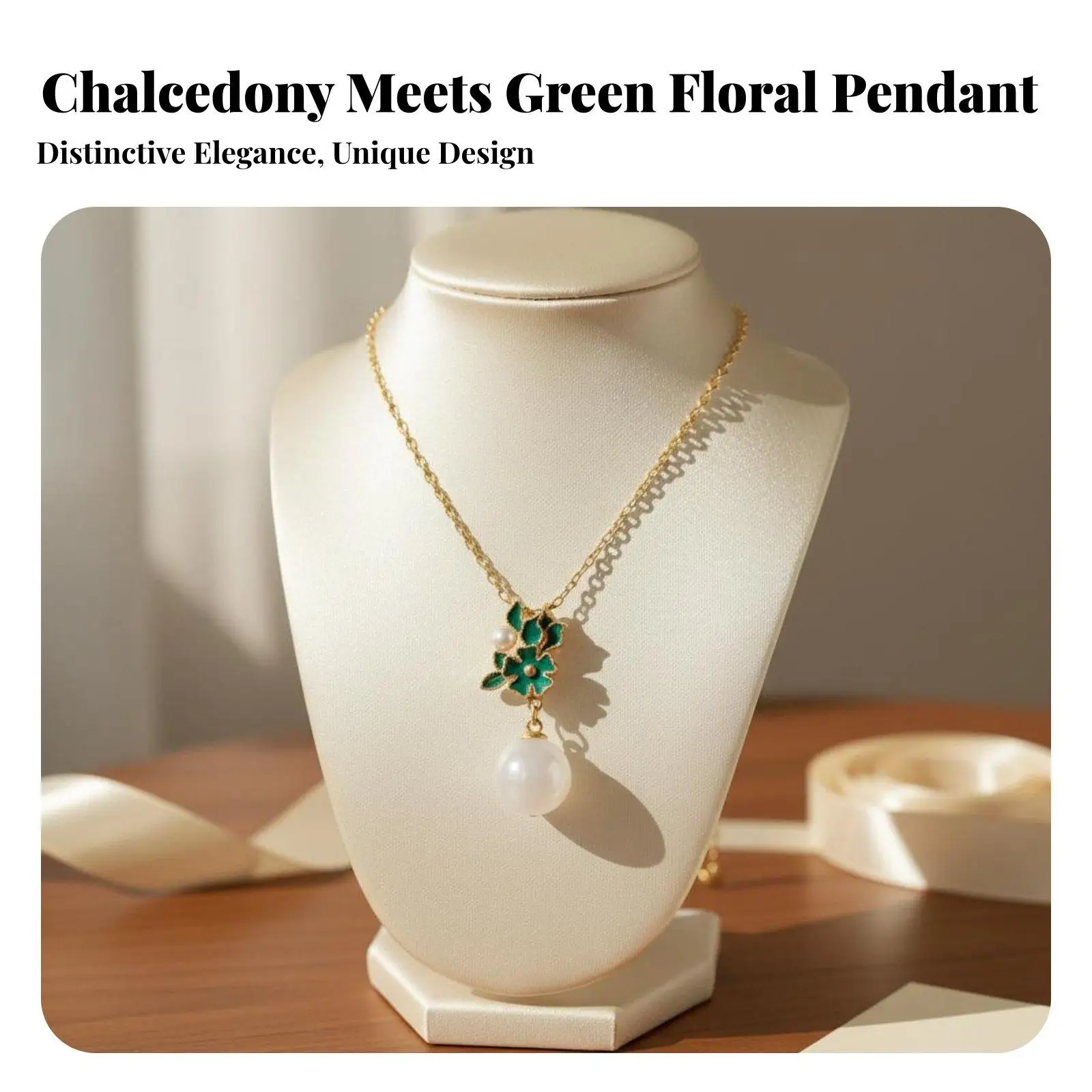 Elegant Chinese Chic Enamel Pendant Necklace for Women Floral White Chalcedony Alloy Vintage Style Faux Pearl Accent Adjustable