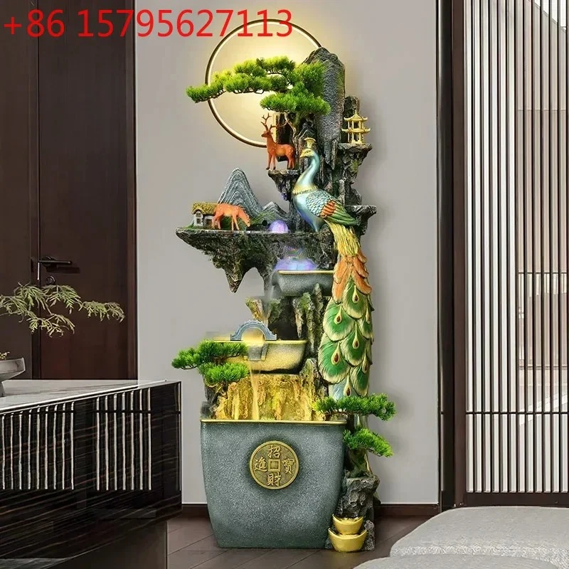 Rockery flowing water fountain floor-standing large ornament circulating water feature office peacock