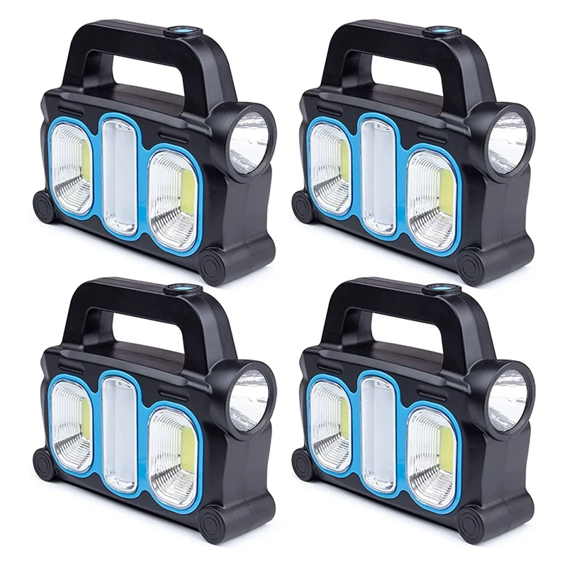 4 Pack 3 In 1 Solar USB Rechargeable COB LED Camping Lantern,Waterproof Emergency Flashlight LED Handheld Light