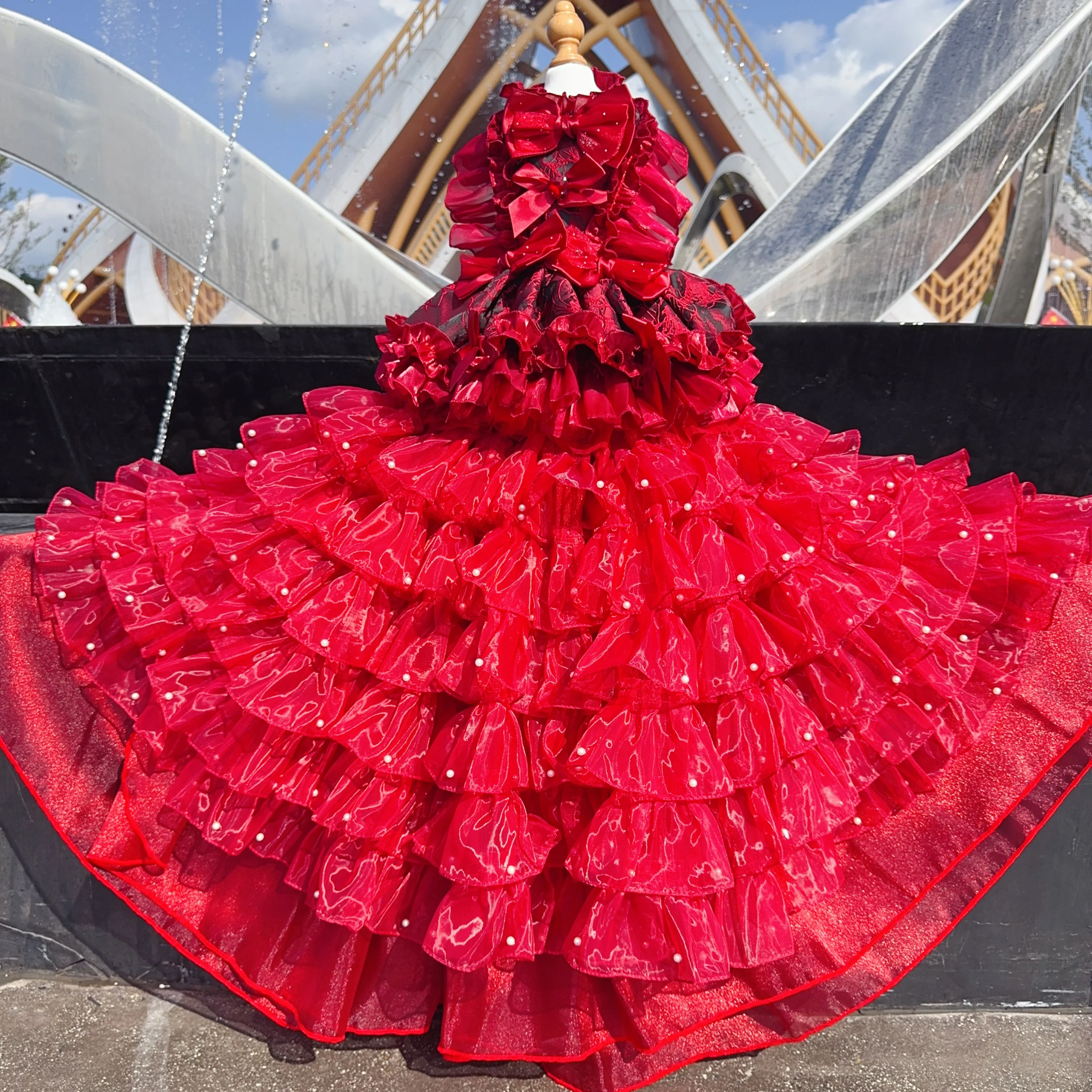 

Luxury Black Red Pet Dog Clothes Fashion Fine Handmade Removable Long Tail Princess Dresses for Small Medium Dog Chihuahua Puppy