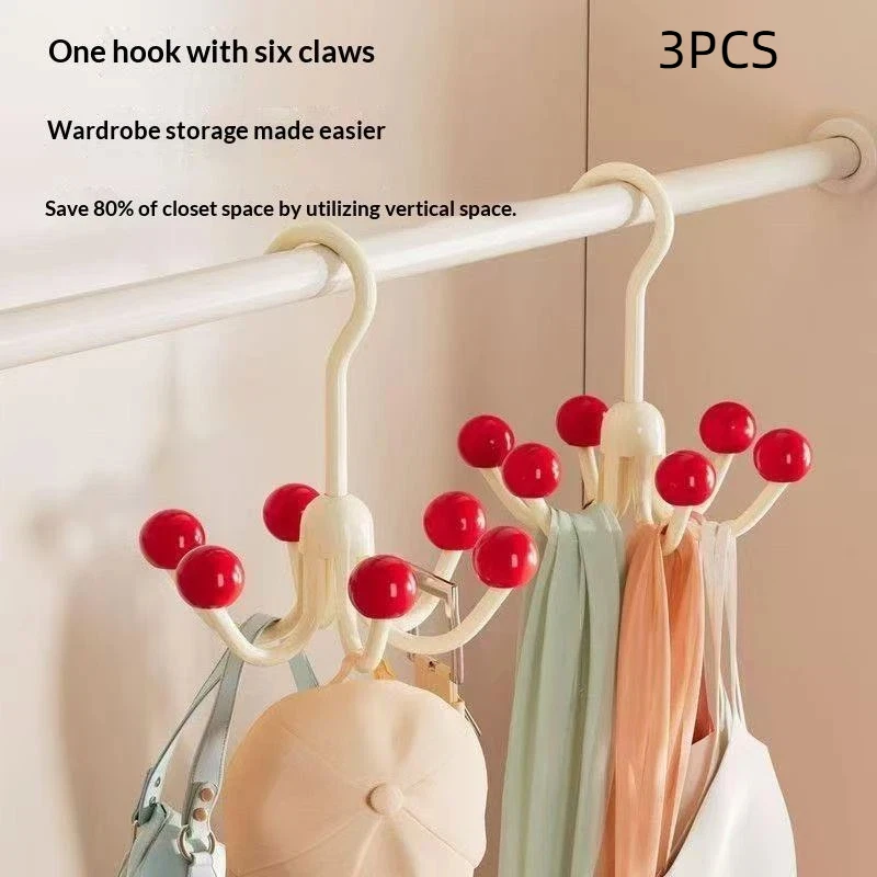 3PC Multifunctional Home Clothes Hanger Portable Dopamine 360°Rotating Hook With 6Balls Space Saving Scarf Tie Display Rack 3PCS