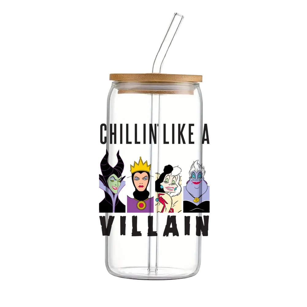 Disney villains For Libbey 16oz Can Glass 3D Waterproof UV DTF Coffee Can Wrap Libbey Glass Wrap 11X11CM