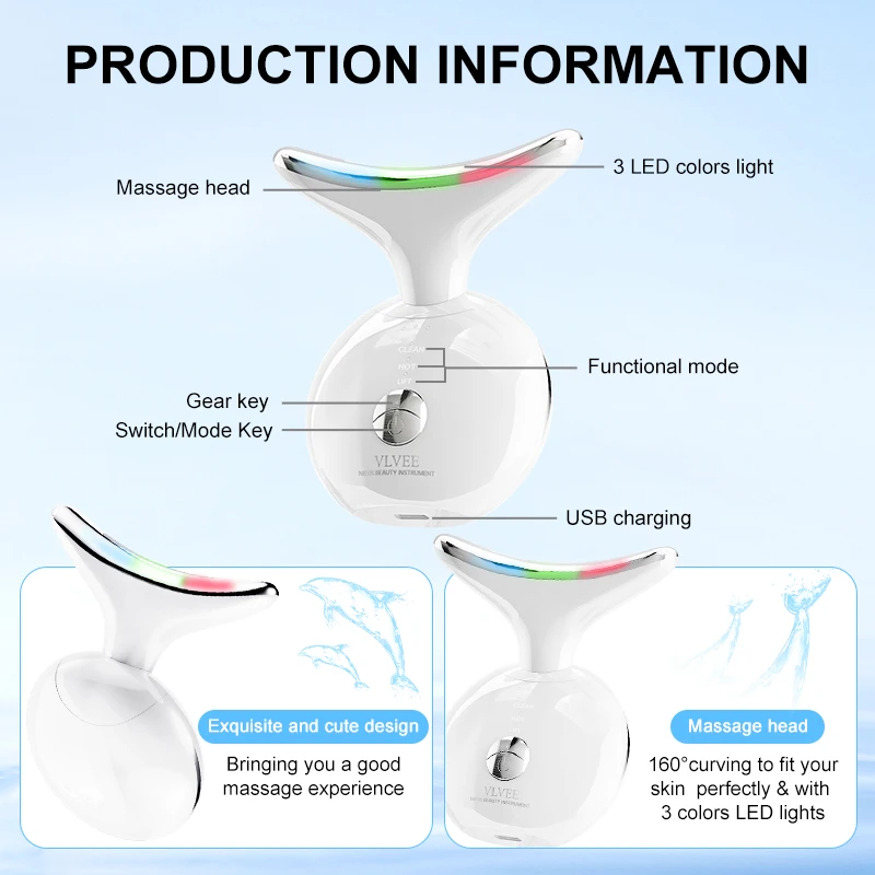 VLVEE 전기 목 미용 기기, EMS 얼굴 미용 기기, 뜨거운 압축 얼굴 리프팅 마사지기, 피부 관리 도구, 축제 선물