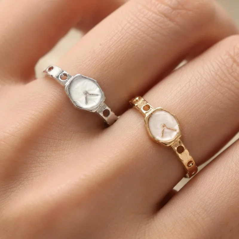 1/2pcs Vintage Watch Ring Small Dial Chain Rings Friends Couples Rings Jewelry Adjustable Open Ring Retro Creative Jewely Gifts
