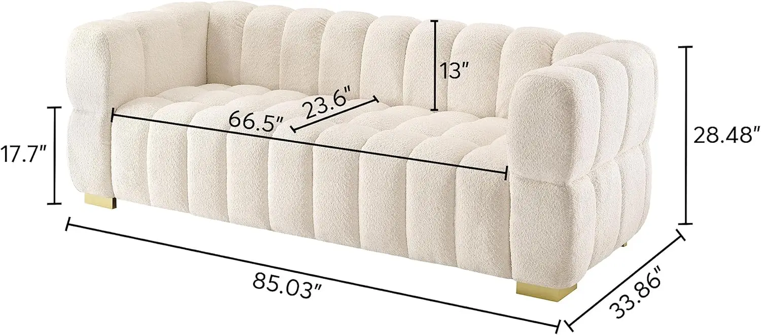 Sofa Couch for Living Room, Modern Futon 3-Seat Sofa Upholstered Sofa Couch with Metal Leg for Bedroom Apartment Small Space