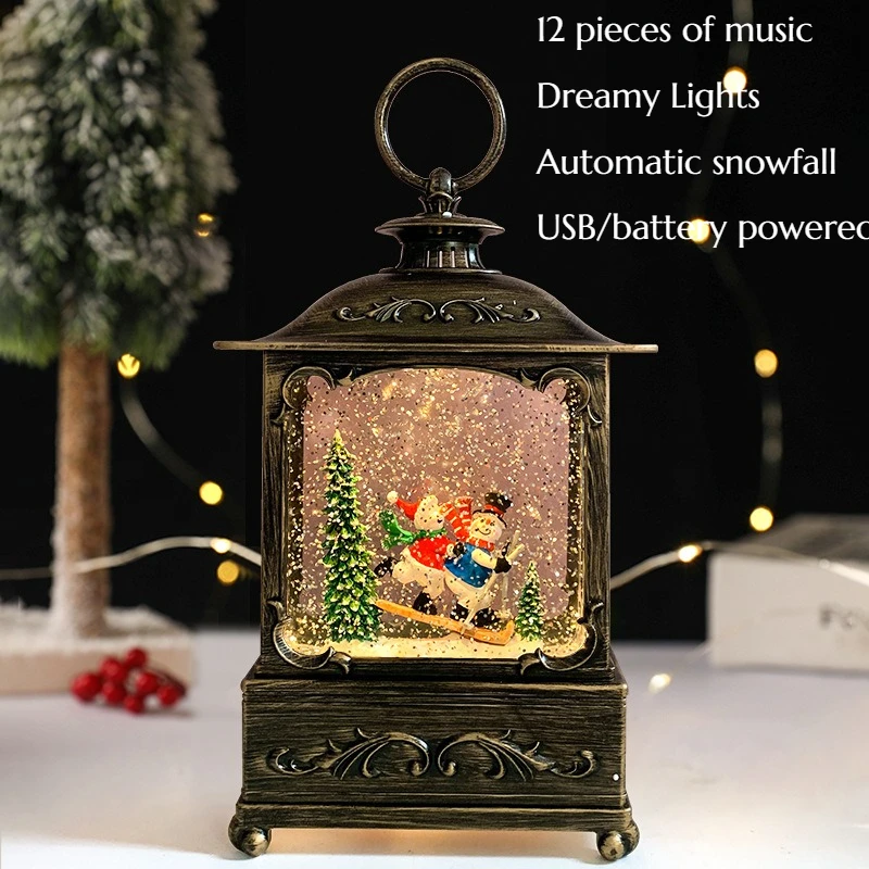 Automatic Snow Drifting LED Music Box Skiing Christmas Atmosphere Home Decoration Unique and Exquisite Gifts