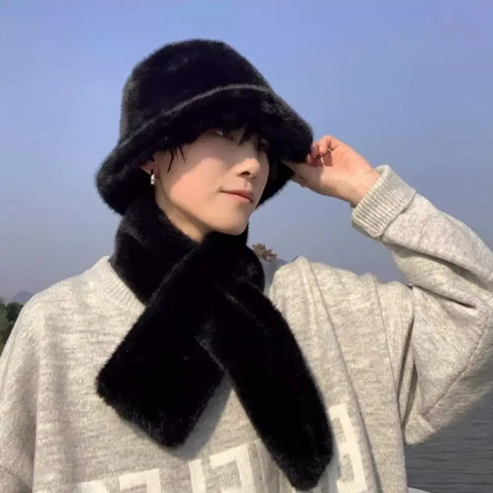 Moda inverno autunno cappelli a secchiello in pelliccia sintetica antivento cappello da uomo di lusso sciarpa sciarpa calda soffice da esterno maschile