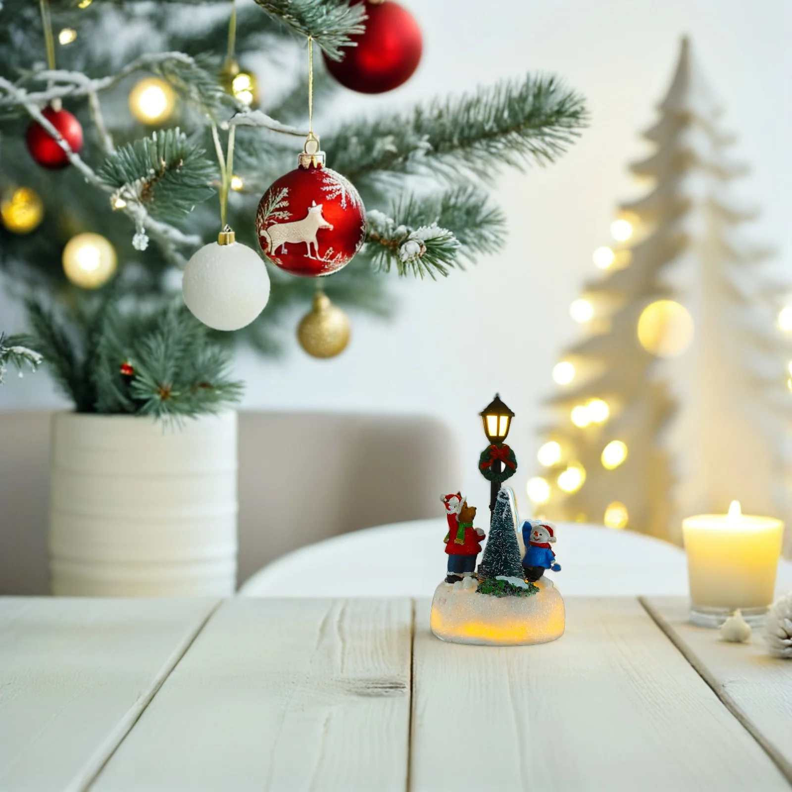 مصغرة عمود إضاءة الشارع مضاءة الراتنج عيد الميلاد الديكور LED مصابيح عطلات عيد الميلاد منضدية محور عيد الميلاد الحلي #4