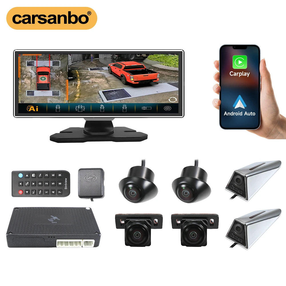 Carsanbo AI 360 Car Camera System Sentinel Mode BSD Alarm System With 6 WDR 1080P HD Cameras DVR Recorder Function