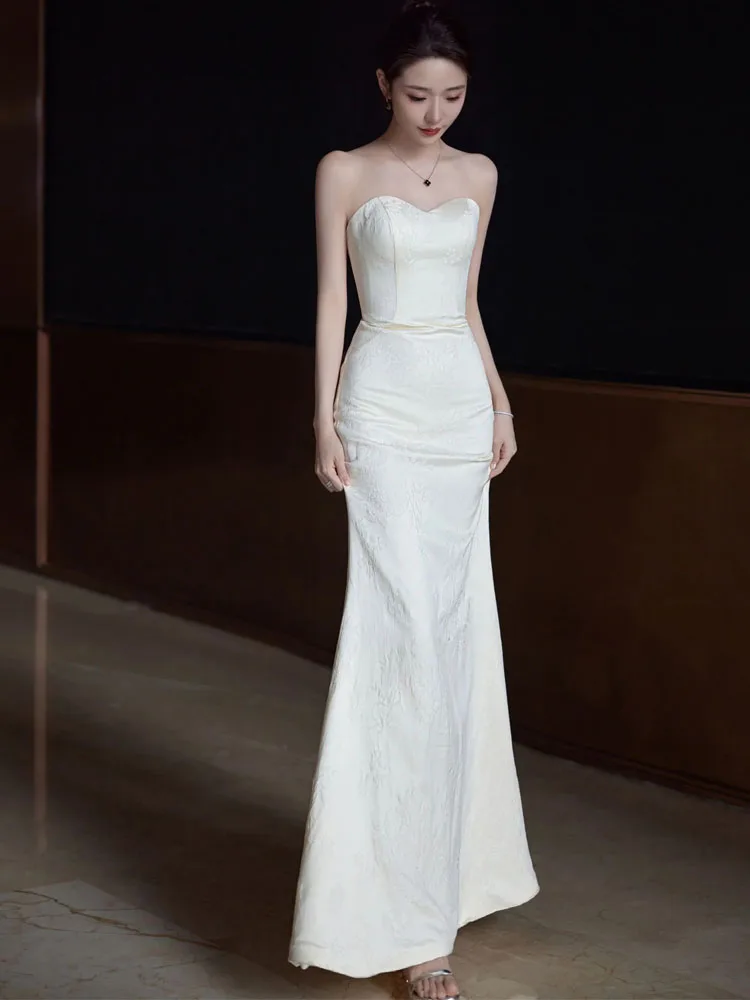 

Элегантное белое свадебное платье-шаль с длинными рукавами, сексуальное, с завышенной талией, из полиэстера и спандекса, вечернее платье для женщин